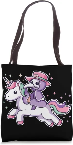 Cute Plague Doctor Riding Unicorn Goth Creepy Fantasy Lover Tote Bag