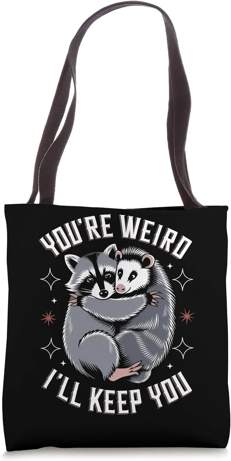 Cute Raccoon Hugs Opossum Quirky Wildlife Tote Bag