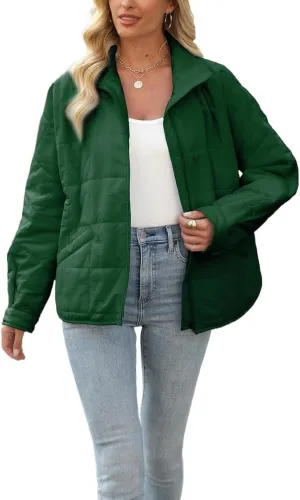D-Sun Womens Quilted Jacket Lightweight Down Oversized Zipper Long Sleeve Puffer Jacket Winter Coat
