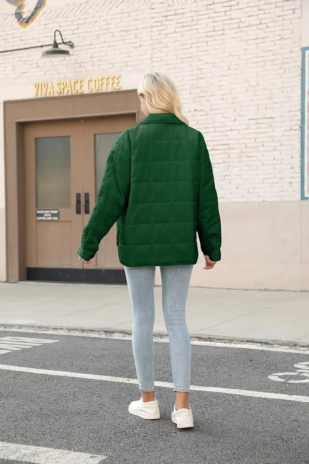 D-Sun Womens Quilted Jacket Lightweight Down Oversized Zipper Long Sleeve Puffer Jacket Winter Coat