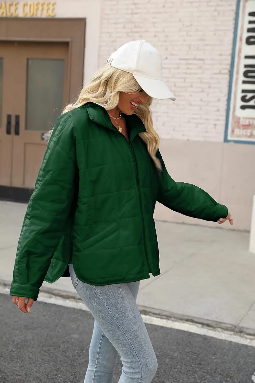 D-Sun Womens Quilted Jacket Lightweight Down Oversized Zipper Long Sleeve Puffer Jacket Winter Coat
