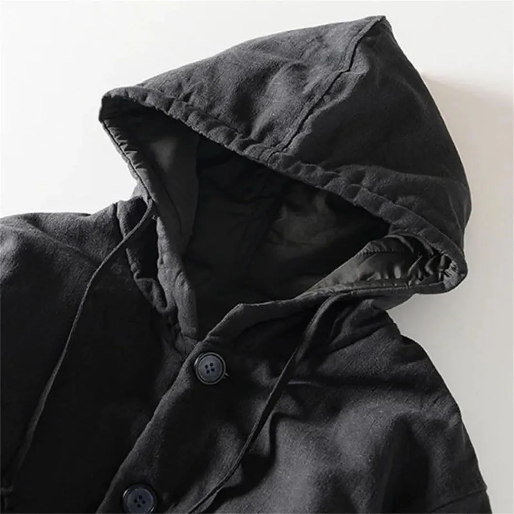 DBFBDTU Men Chinese Buckle Hooded Warm Cotton Padded Jacket Casual Loose Wadded Outwear Coat