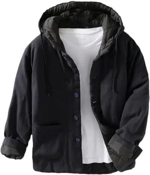 DBFBDTU Men Chinese Buckle Hooded Warm Cotton Padded Jacket Casual Loose Wadded Outwear Coat