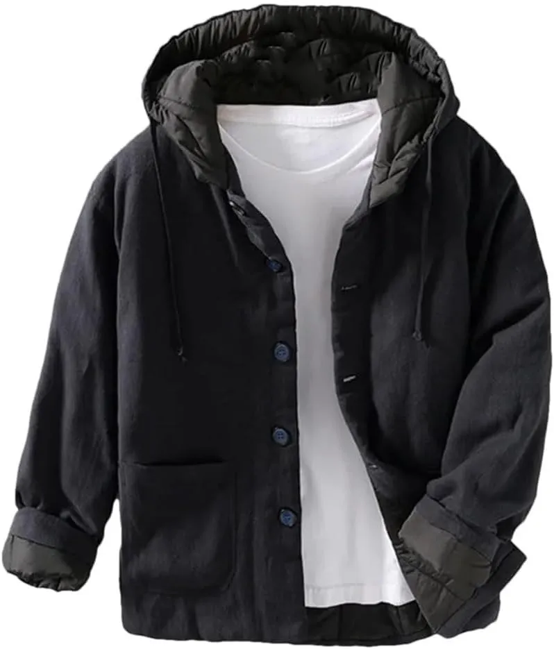 DBFBDTU Men Chinese Buckle Hooded Warm Cotton Padded Jacket Casual Loose Wadded Outwear Coat