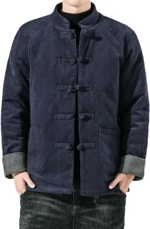 DBFBDTU Men Corduroy Jacket Men Chinese Style Padded Cotton Jacket Coat Male Casual Vintage Uniform