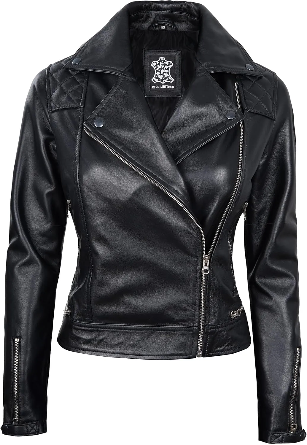 Decrum Leather Jacket Women - Real Lambskin Asymmetrical Style Casual Fashion Leather Jackets For Womens