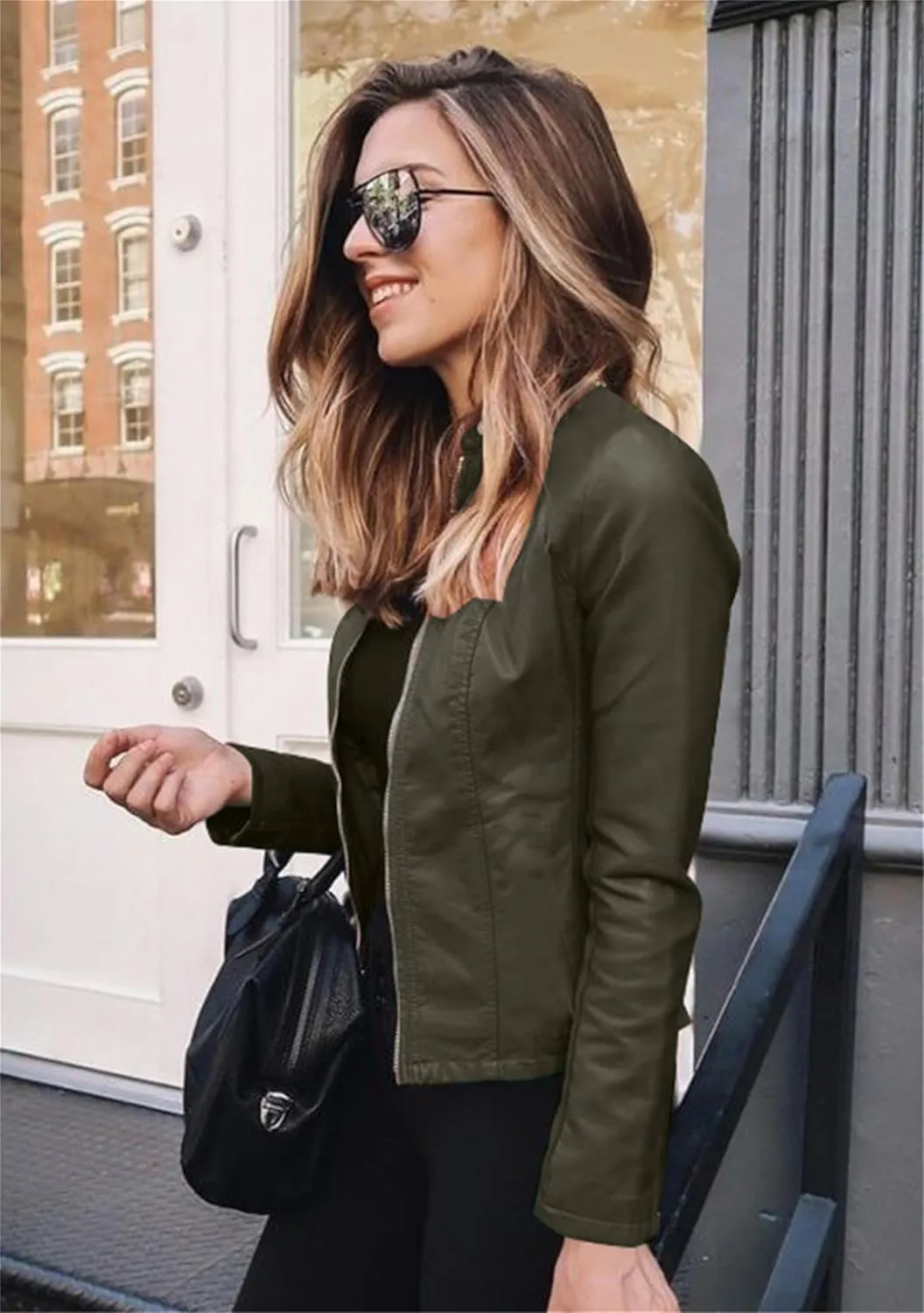 DIACACY Women's Zip Up Faux Leather Outwear Pu Long Sleeve Motocycle Short Coat Cropped Biker Jacket