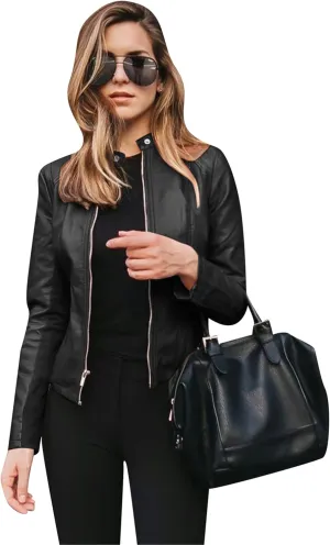 DIACACY Women's Zip Up Faux Leather Outwear Pu Long Sleeve Motocycle Short Coat Cropped Biker Jacket