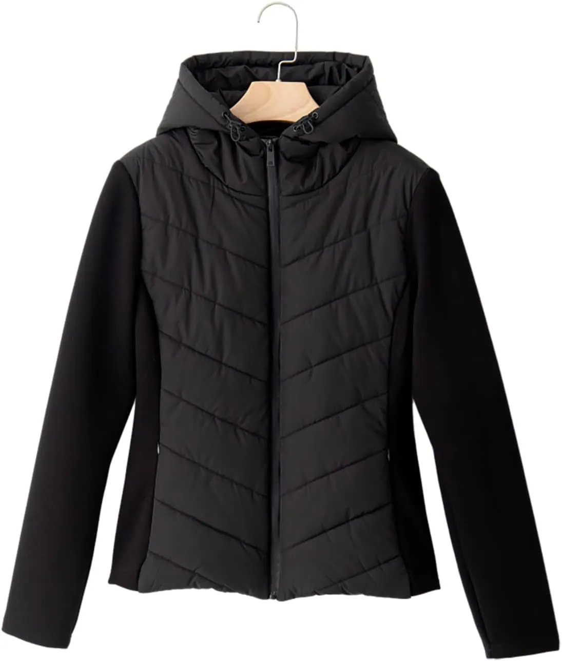 Dokotoo Women's Warm Quilted Lightweight Puffer Jacket Slim Fit Elasticity Patchwork Casual Hooded Puffer Coat