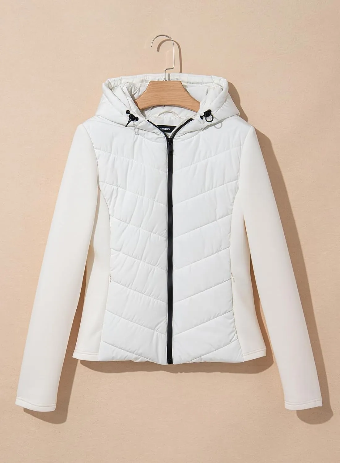 Dokotoo Women's Warm Quilted Lightweight Puffer Jacket Slim Fit Elasticity Patchwork Casual Hooded Puffer Coat