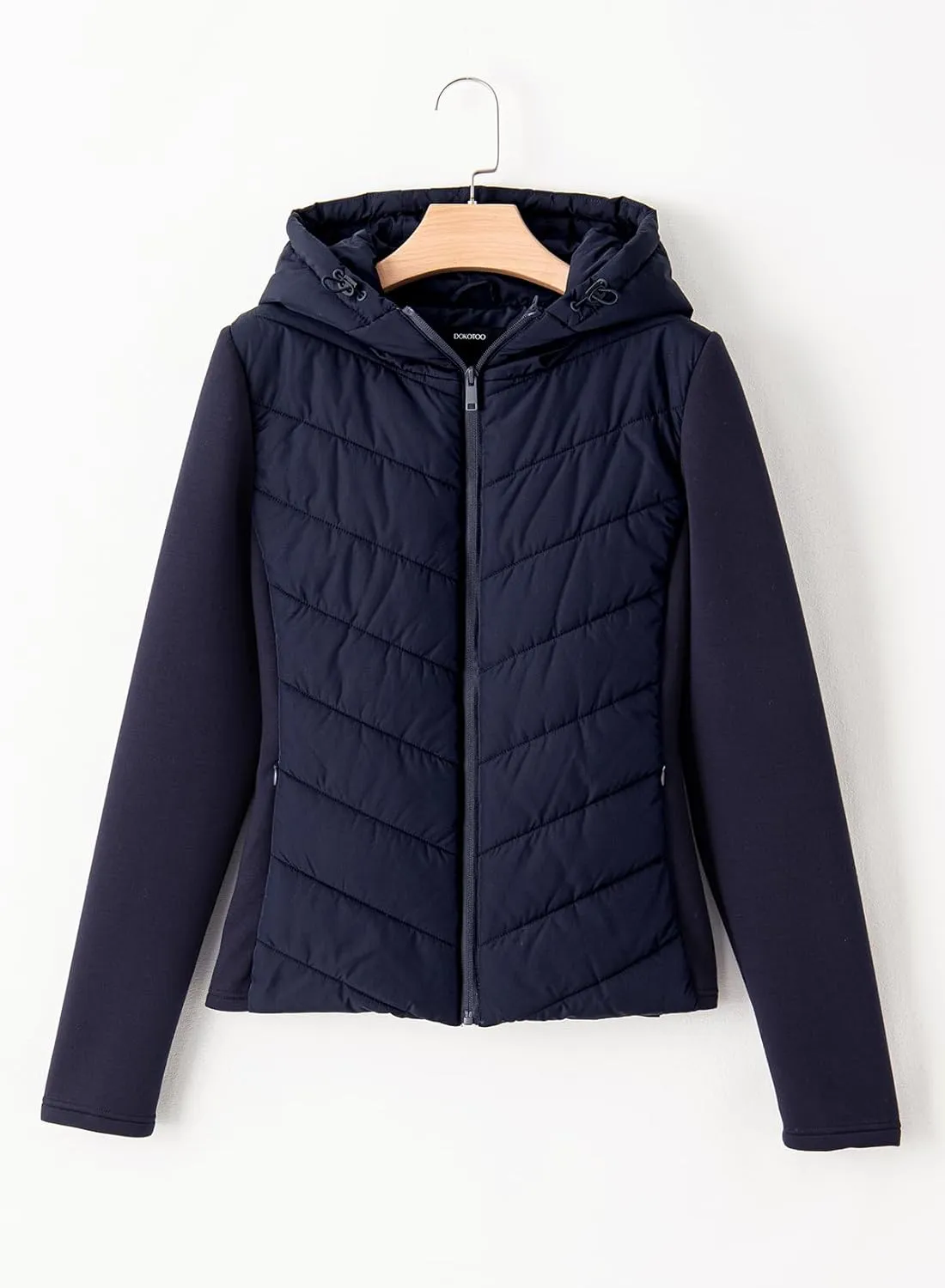 Dokotoo Women's Warm Quilted Lightweight Puffer Jacket Slim Fit Elasticity Patchwork Casual Hooded Puffer Coat