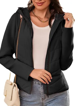 Dokotoo Women's Warm Quilted Lightweight Puffer Jacket Slim Fit Elasticity Patchwork Casual Hooded Puffer Coat