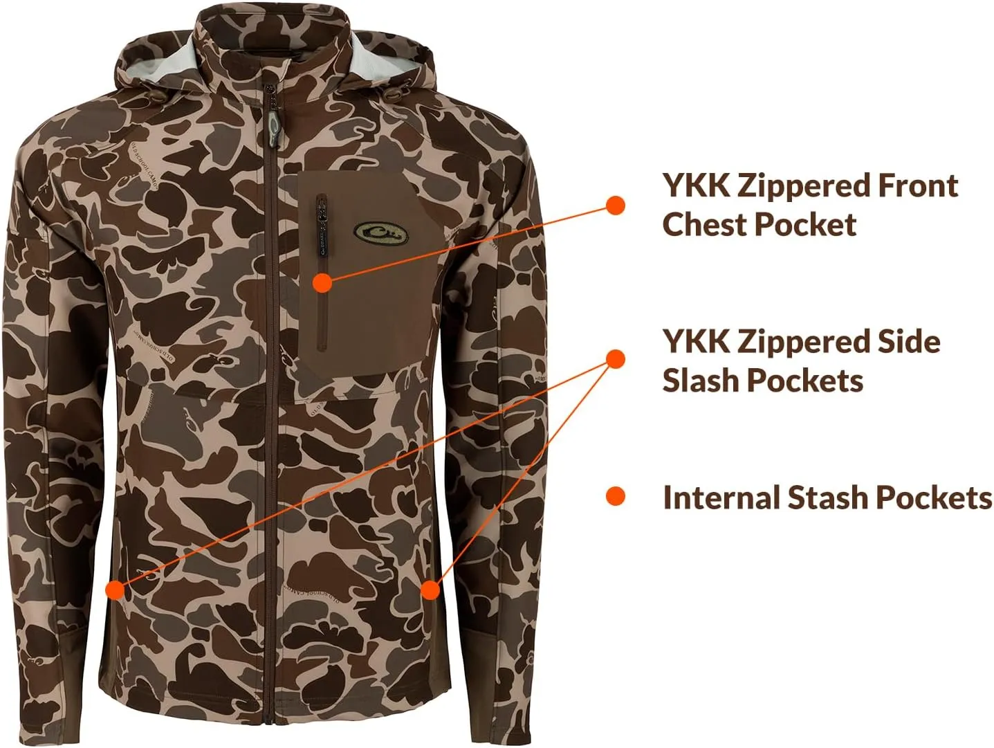 Drake Waterfowl Men's Rain Brake Lightweight Durable Adjustable Stretchy DWR Casual Sports Softshell Hooded Jacket