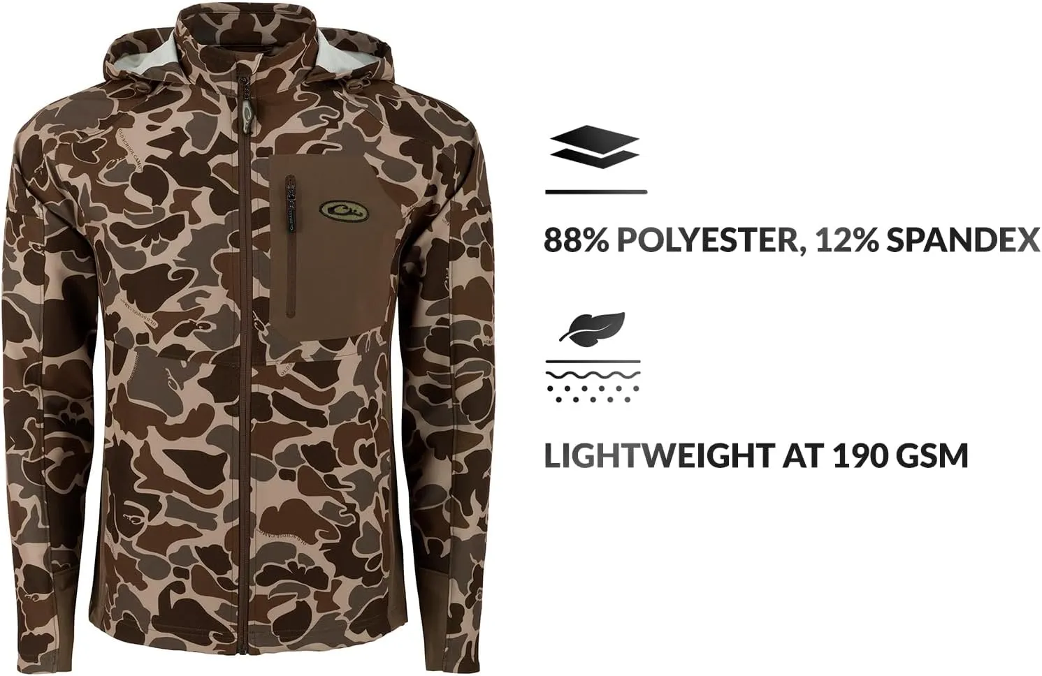 Drake Waterfowl Men's Rain Brake Lightweight Durable Adjustable Stretchy DWR Casual Sports Softshell Hooded Jacket