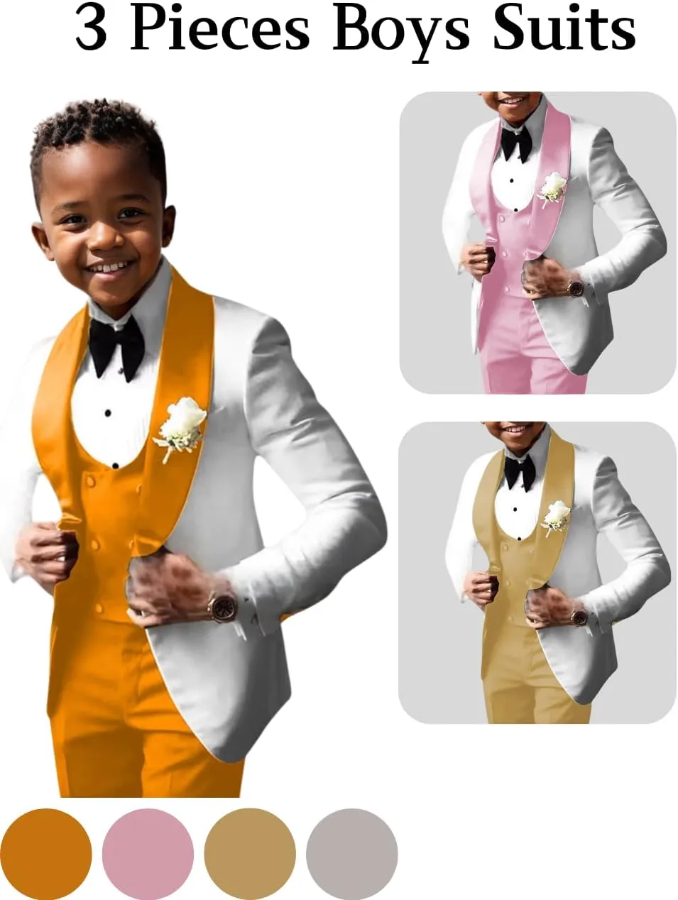 DYH Boys Suits 3 Piece Slim Fits Tuxedo Suits for Boy Formal Wear