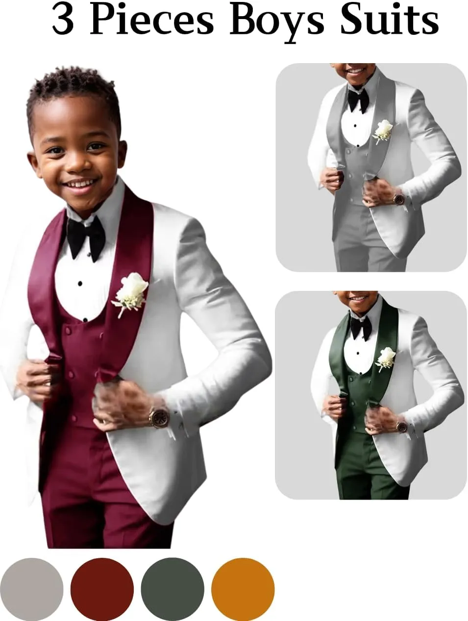 DYH Boys Suits 3 Piece Slim Fits Tuxedo Suits for Boy Formal Wear