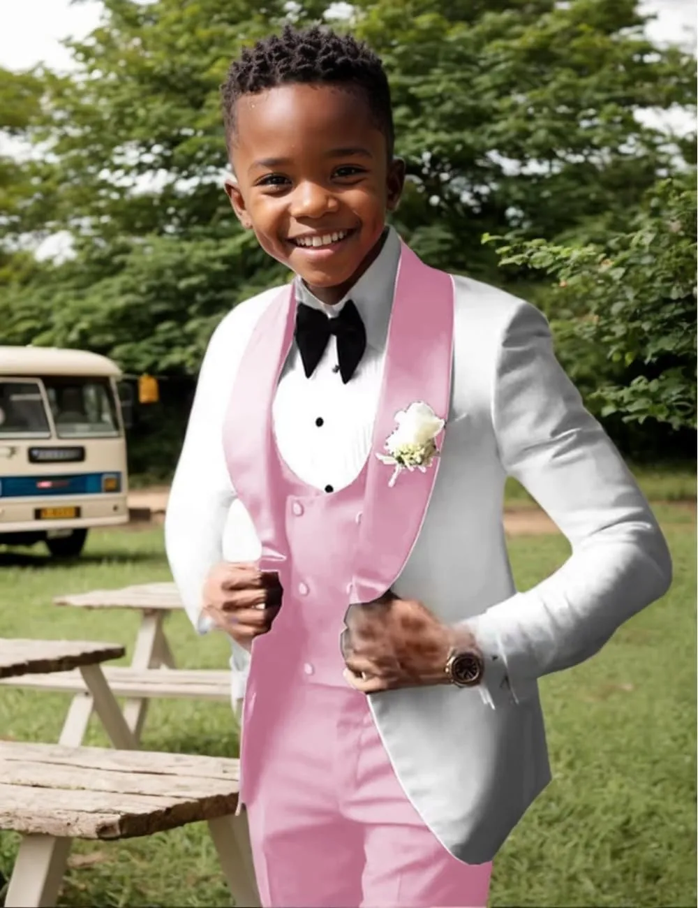 DYH Boys Suits 3 Piece Slim Fits Tuxedo Suits for Boy Formal Wear