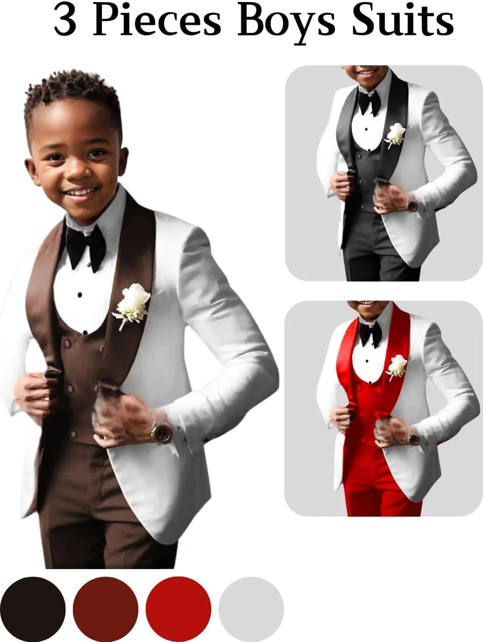 DYH Boys Suits 3 Piece Slim Fits Tuxedo Suits for Boy Formal Wear