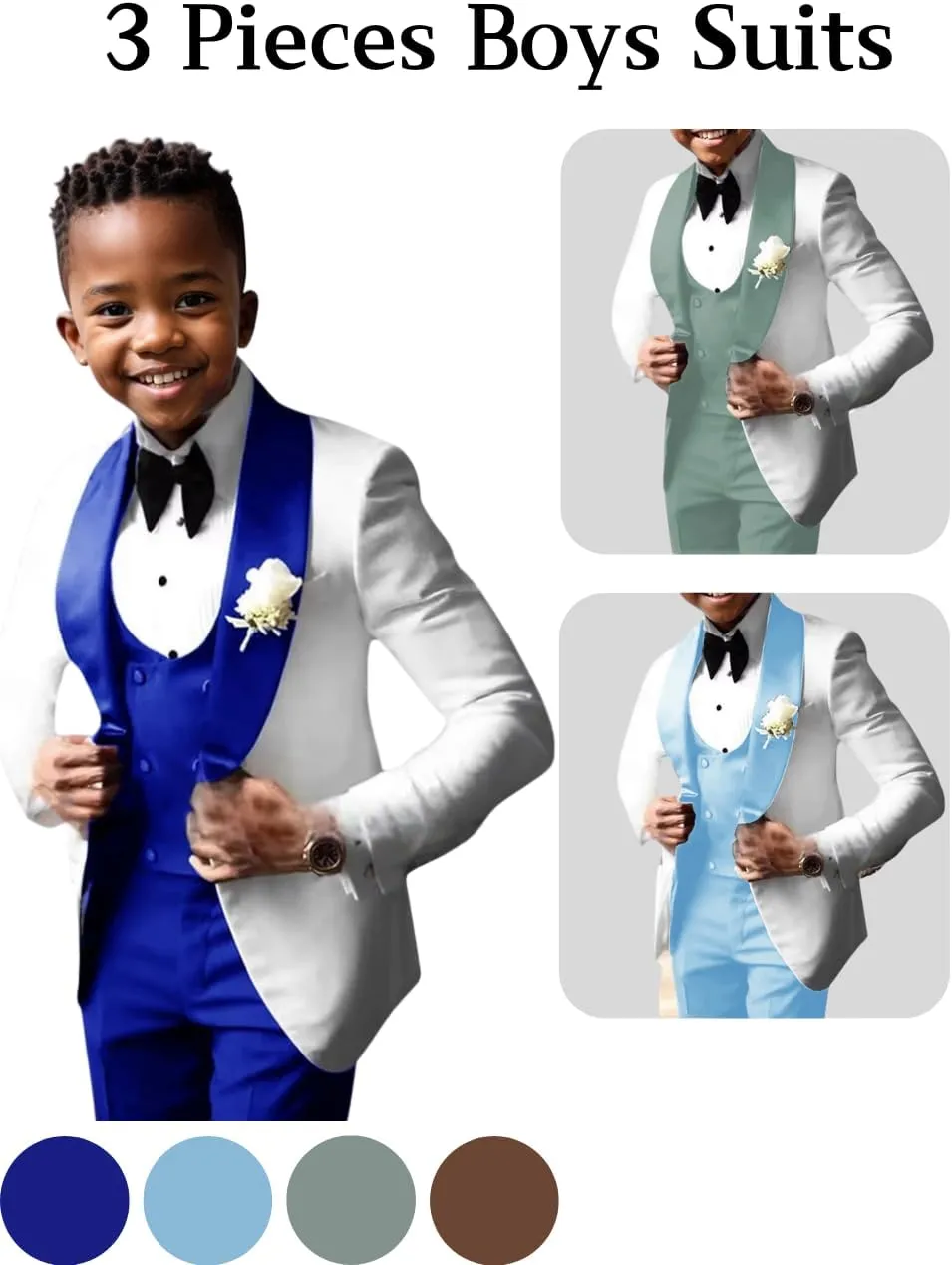 DYH Boys Suits 3 Piece Slim Fits Tuxedo Suits for Boy Formal Wear