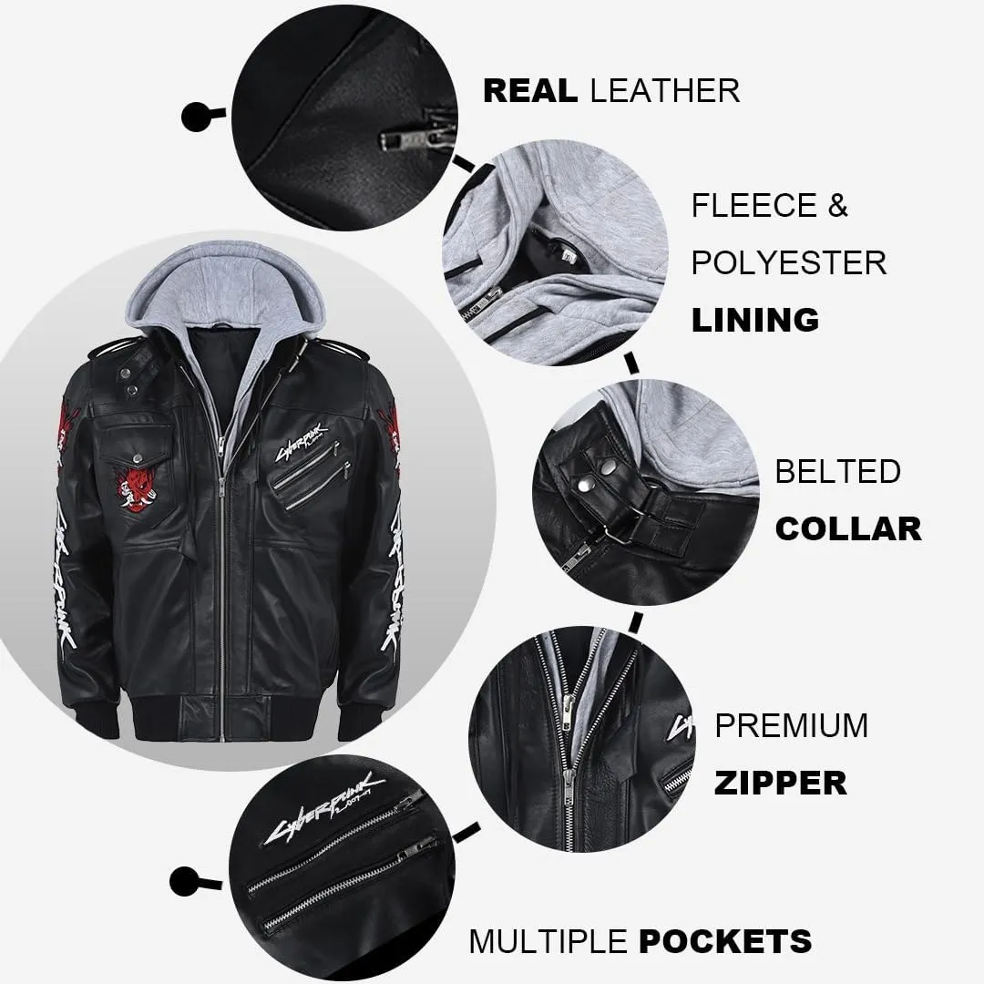Embrace Cyber-Punk in the Halloween Samurai Black Hooded Gaming 100% real leather Jacket