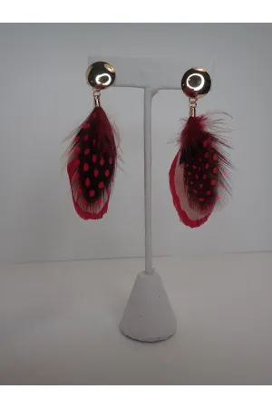 Emma Gold Stud Earring With Red Faux Leopard Feathers