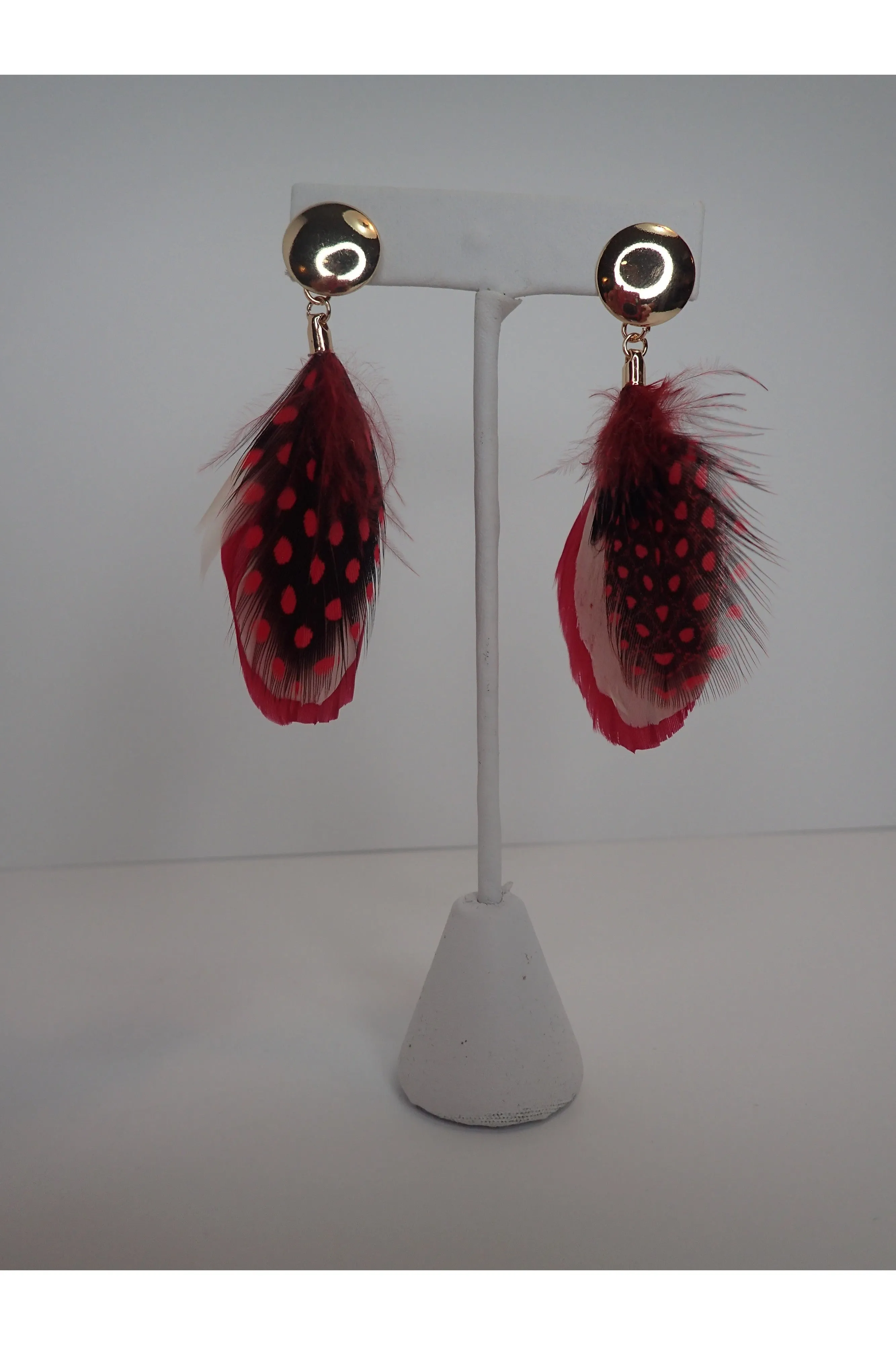 Emma Gold Stud Earring With Red Faux Leopard Feathers