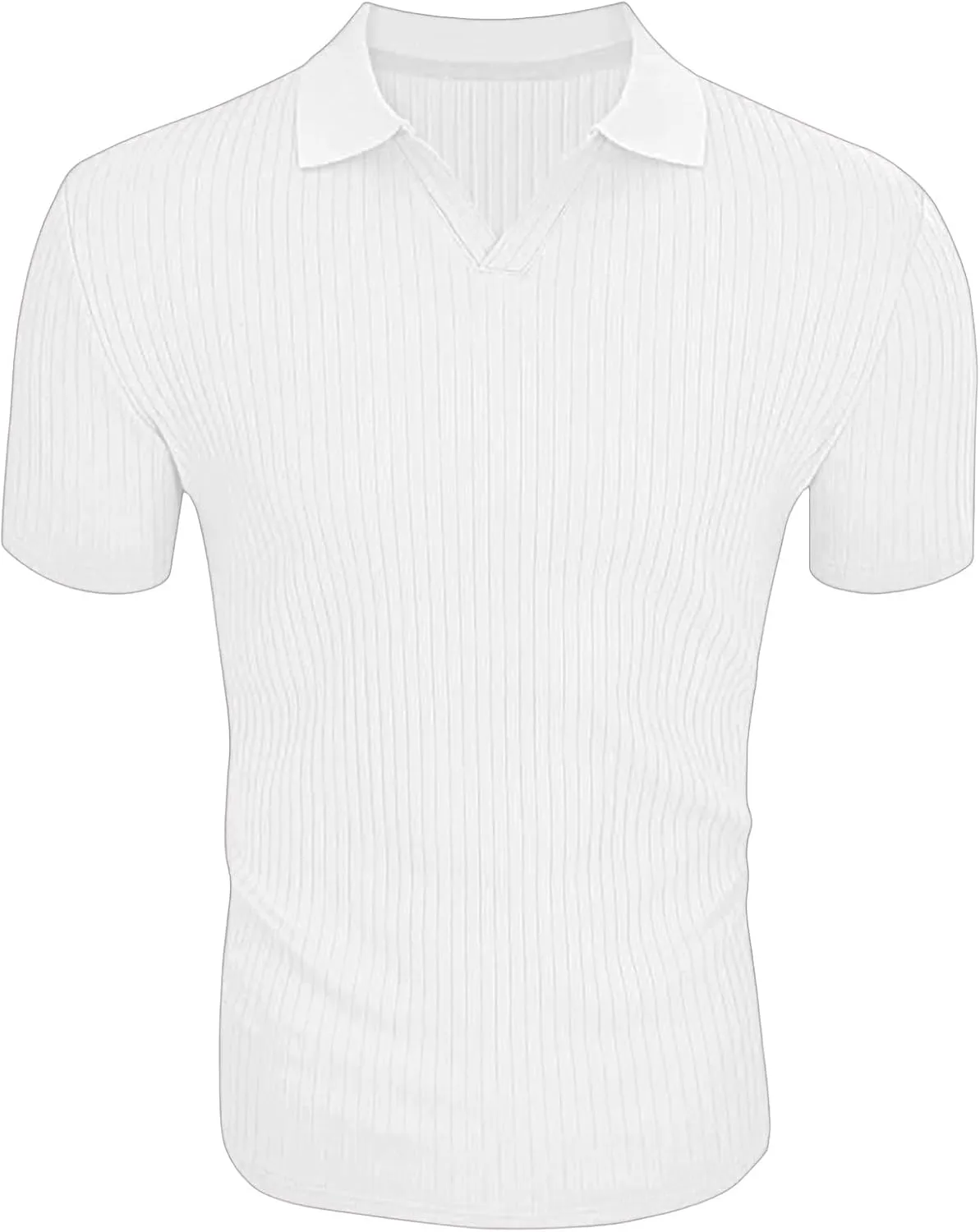 evzosrz Mens Short Sleeve Polo Shirts Slim Fit V Neck Muscle Tshirts Casual Ribbed Textured Stripe Knit Quick-Dry Golf Shirts