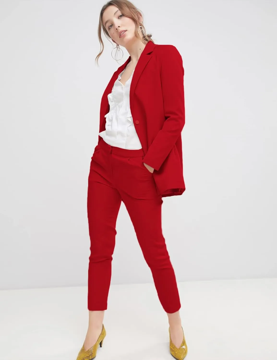 EXTRO&VERT Boyfriend Blazer Jackets for Women Single Button Side Pockets Suit Jacket for Casual Business
