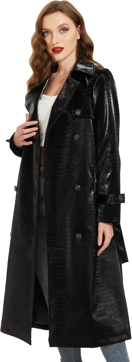 Fahsyee Women's Leather Trench Coat, Faux Motorcycle Plus Size Moto Biker Jacket Short Lightweight Vegan Pleather Fashion
