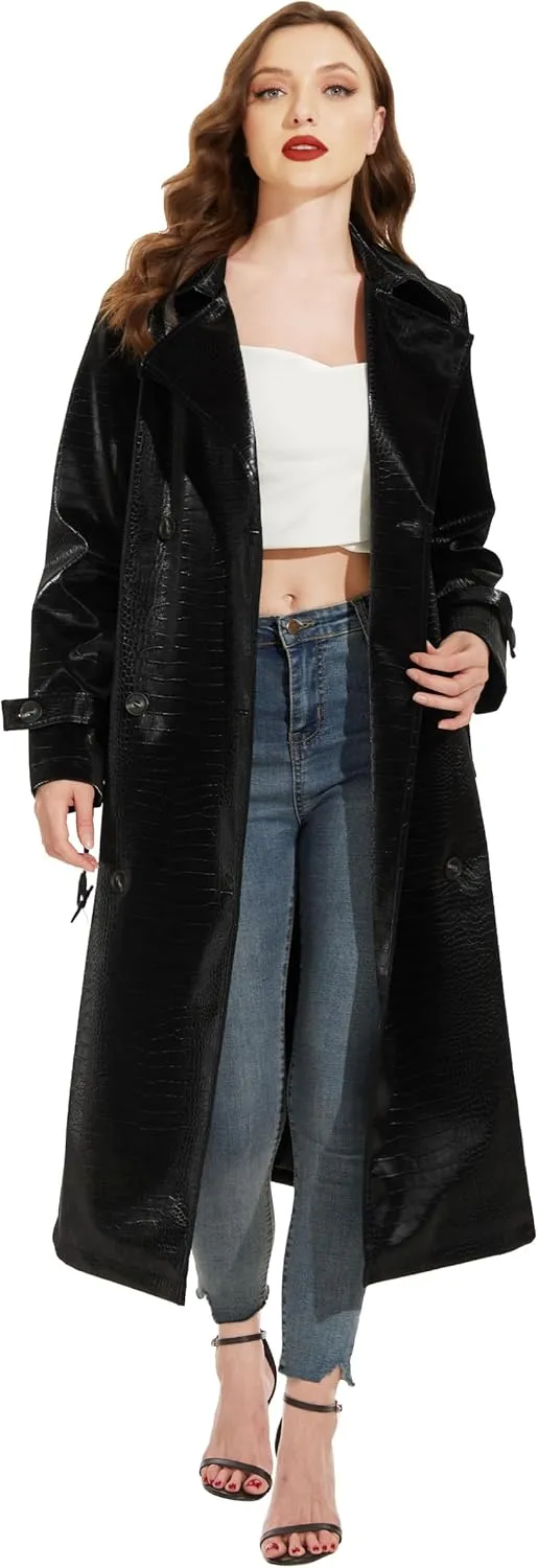 Fahsyee Women's Leather Trench Coat, Faux Motorcycle Plus Size Moto Biker Jacket Short Lightweight Vegan Pleather Fashion
