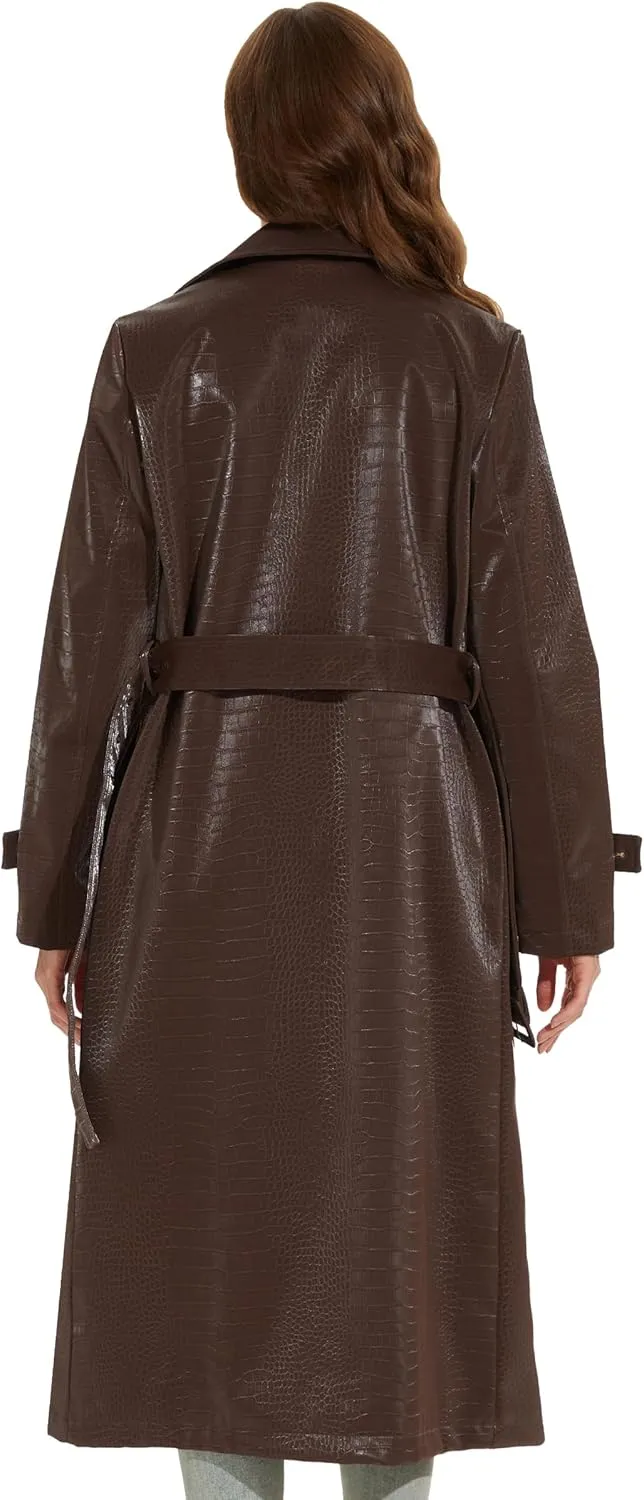 Fahsyee Women's Leather Trench Coat, Faux Motorcycle Plus Size Moto Biker Jacket Short Lightweight Vegan Pleather Fashion