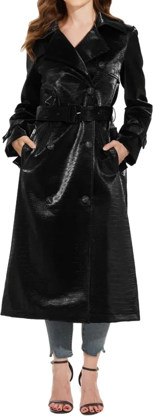Fahsyee Women's Leather Trench Coat, Faux Motorcycle Plus Size Moto Biker Jacket Short Lightweight Vegan Pleather Fashion