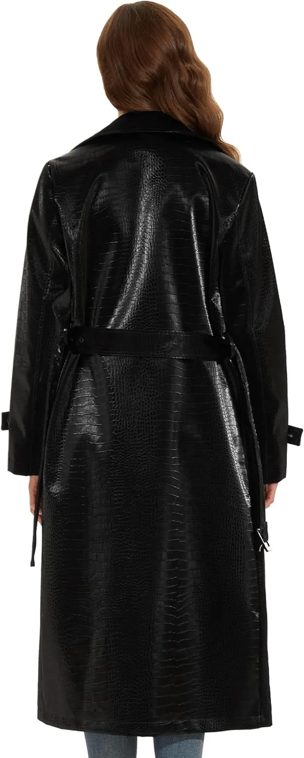 Fahsyee Women's Leather Trench Coat, Faux Motorcycle Plus Size Moto Biker Jacket Short Lightweight Vegan Pleather Fashion