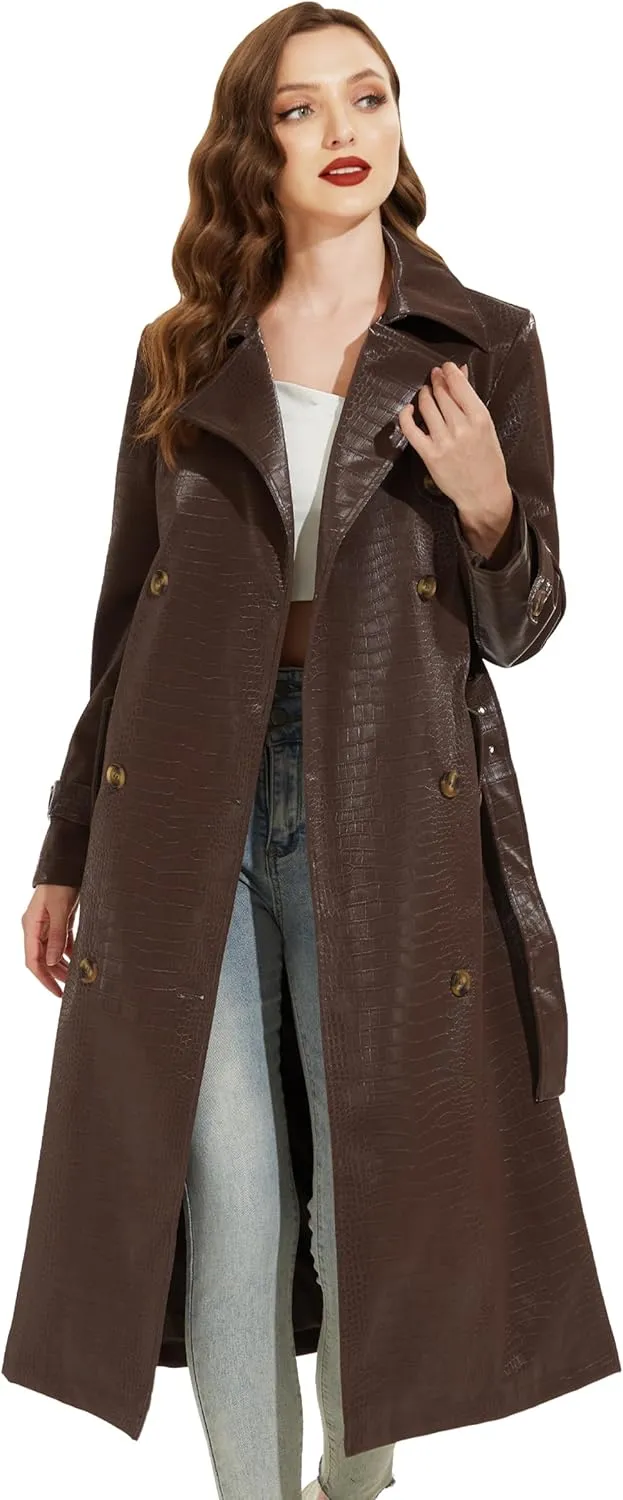 Fahsyee Women's Leather Trench Coat, Faux Motorcycle Plus Size Moto Biker Jacket Short Lightweight Vegan Pleather Fashion