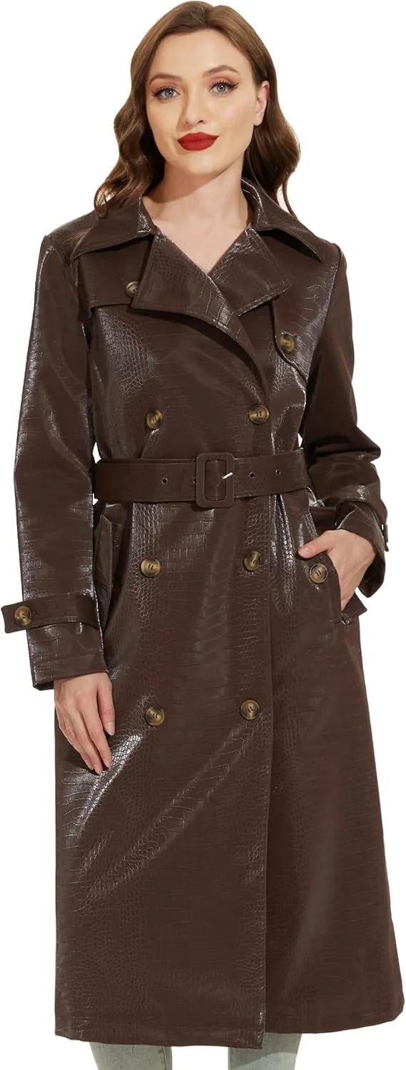 Fahsyee Women's Leather Trench Coat, Faux Motorcycle Plus Size Moto Biker Jacket Short Lightweight Vegan Pleather Fashion