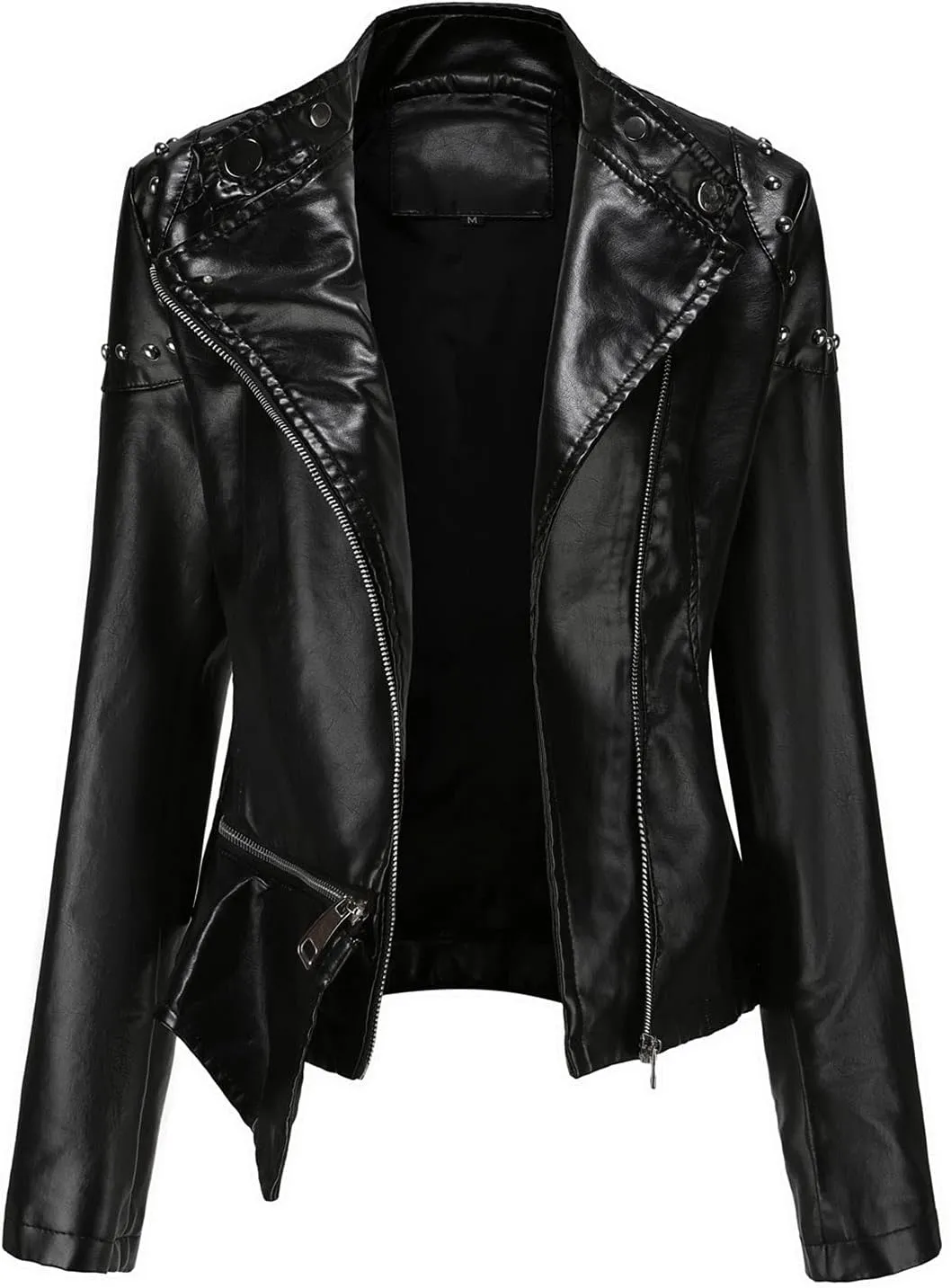 Faux Leather Jacket for Women Bomber Jacket Trendy Studded Rivet Long Sleeve Leather Jackets Moto Coat for Biker