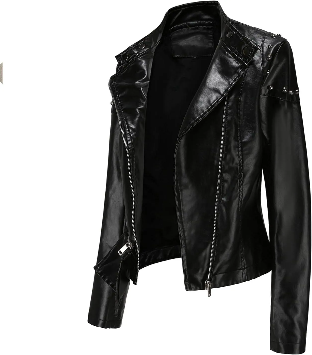 Faux Leather Jacket for Women Bomber Jacket Trendy Studded Rivet Long Sleeve Leather Jackets Moto Coat for Biker