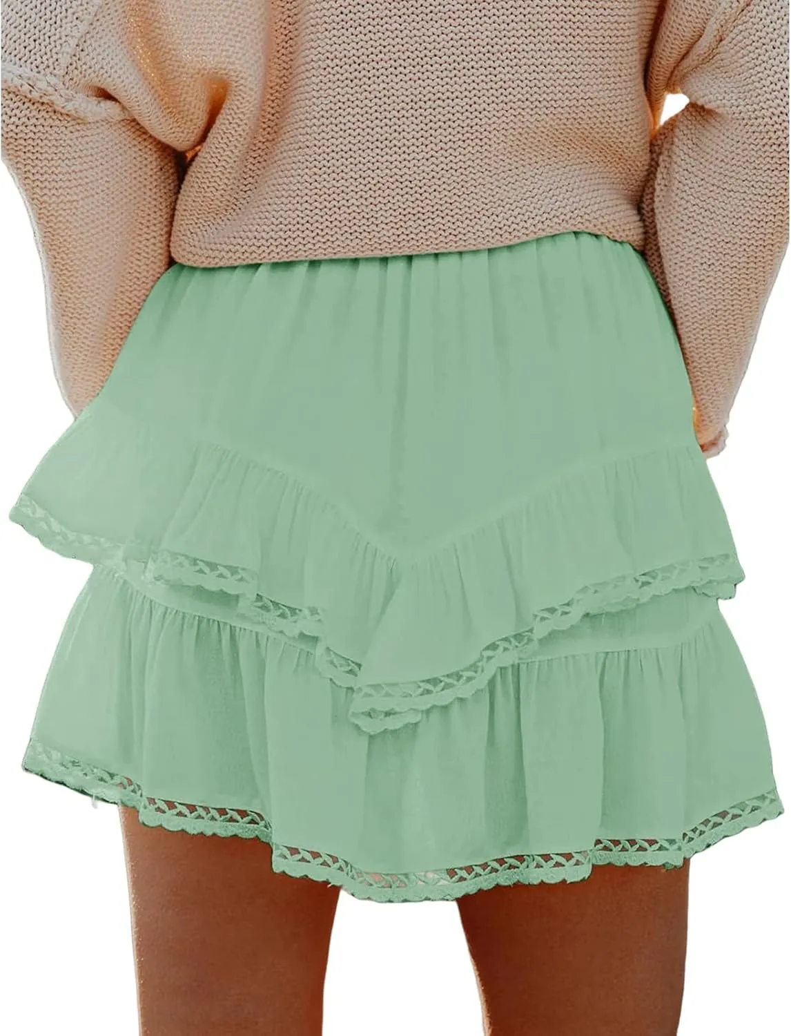 Flowy Boho Skorts for Women, High Waist Ruffle Tiered Mini Skirts with Built, Crochet, Cute Versatile Shorts