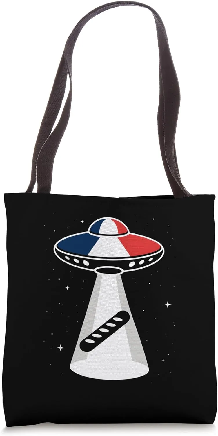 French UFO Abducting A Baguette Bread Humor Tote Bag