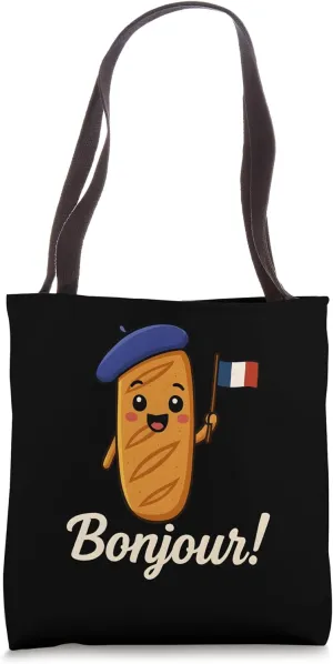 Funny Cute Bonjour French Greeting Baguette Tote Bag