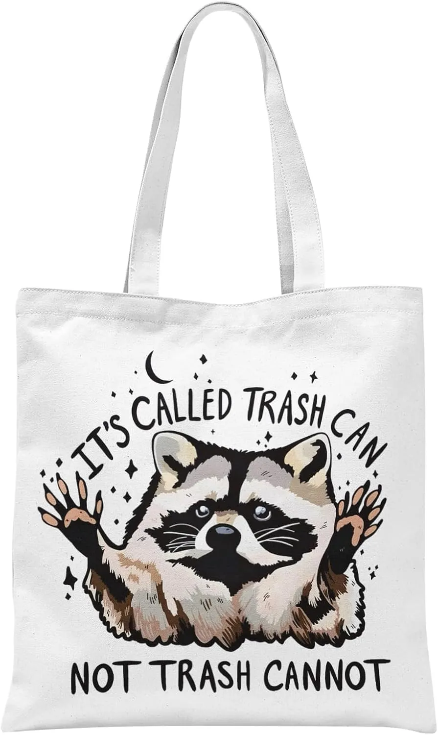 Funny Raccoon Tote Bag, Gifts for Raccoon Lovers Women, Humorous Trash Panda Canvas Tote Bag for Women, Reusable Grocery Shopping Bags