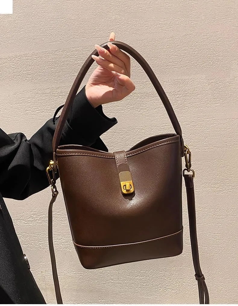 Genuine Leather Bucket Bag Women Versatile Crossbody Shoulder Bag Chic Stylish Versatile Handbag Elegant Luxury