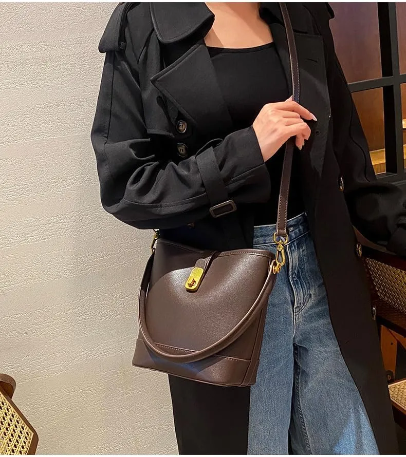 Genuine Leather Bucket Bag Women Versatile Crossbody Shoulder Bag Chic Stylish Versatile Handbag Elegant Luxury