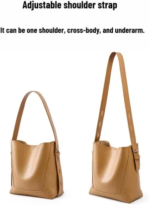Genuine Leather Large Capacity Hobo Shoulder Bucket Bag for Women Versatile Crossbody Totes Commuting Casual Stylish