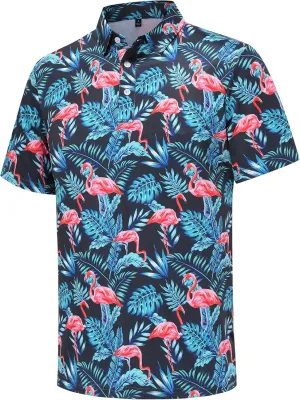 Golf Shirts for Men Dry Fit Short Sleeve Print Performance Moisture Wicking Golf Polo Shirts for Men