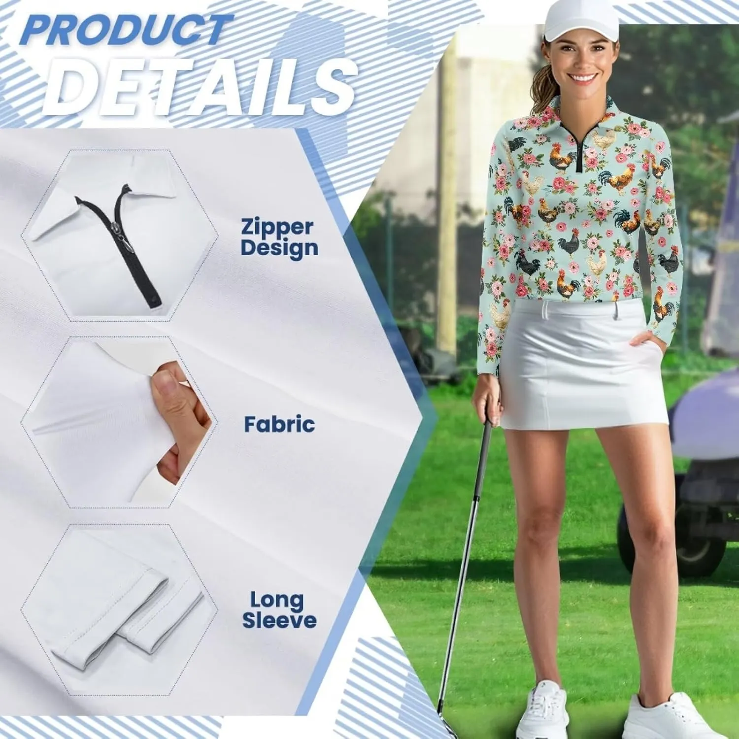 Golf Shirts for Women Long Sleeve Moisture Wicking Quarter Zip Golf Tennis Polo Shirts Pullover Workout Tops