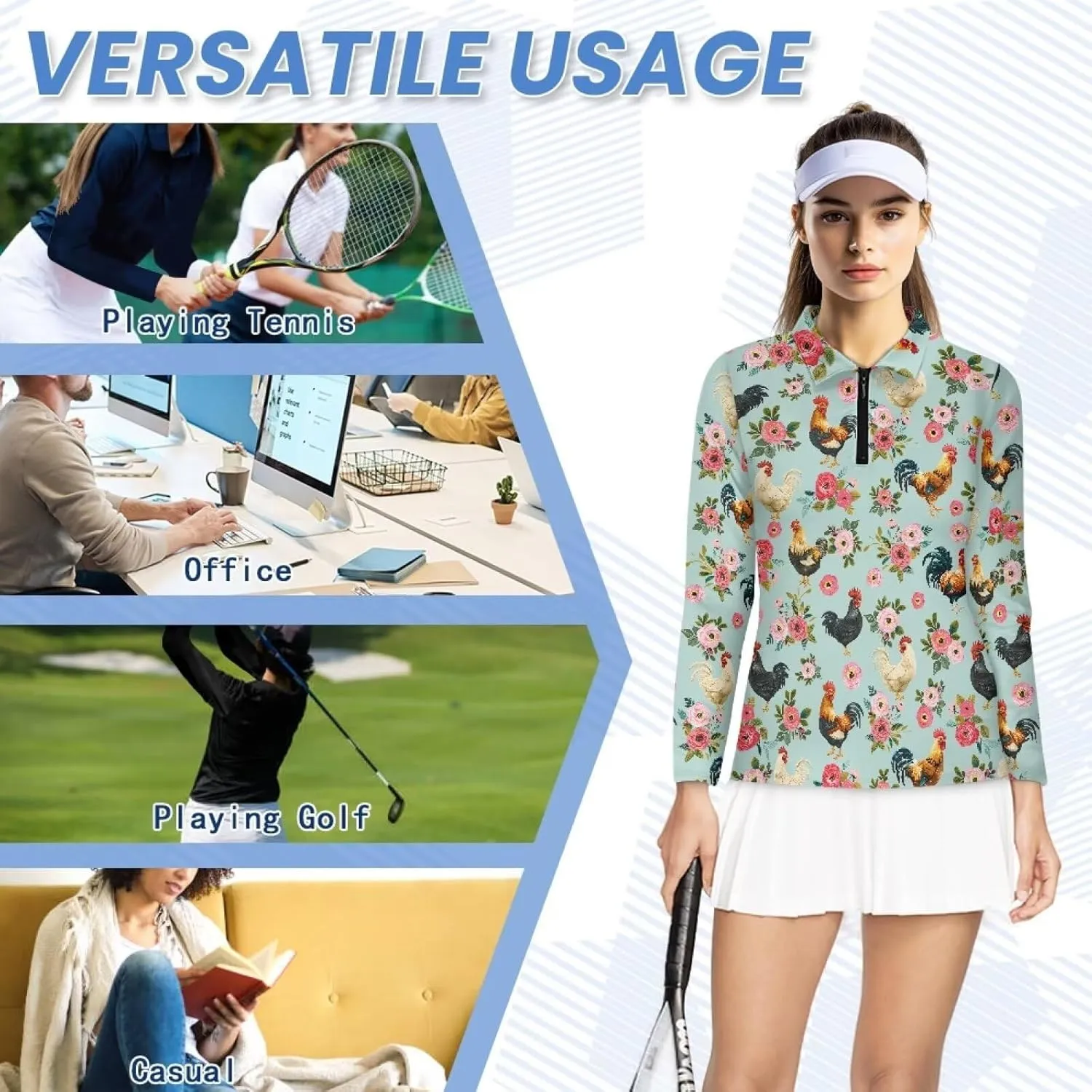 Golf Shirts for Women Long Sleeve Moisture Wicking Quarter Zip Golf Tennis Polo Shirts Pullover Workout Tops