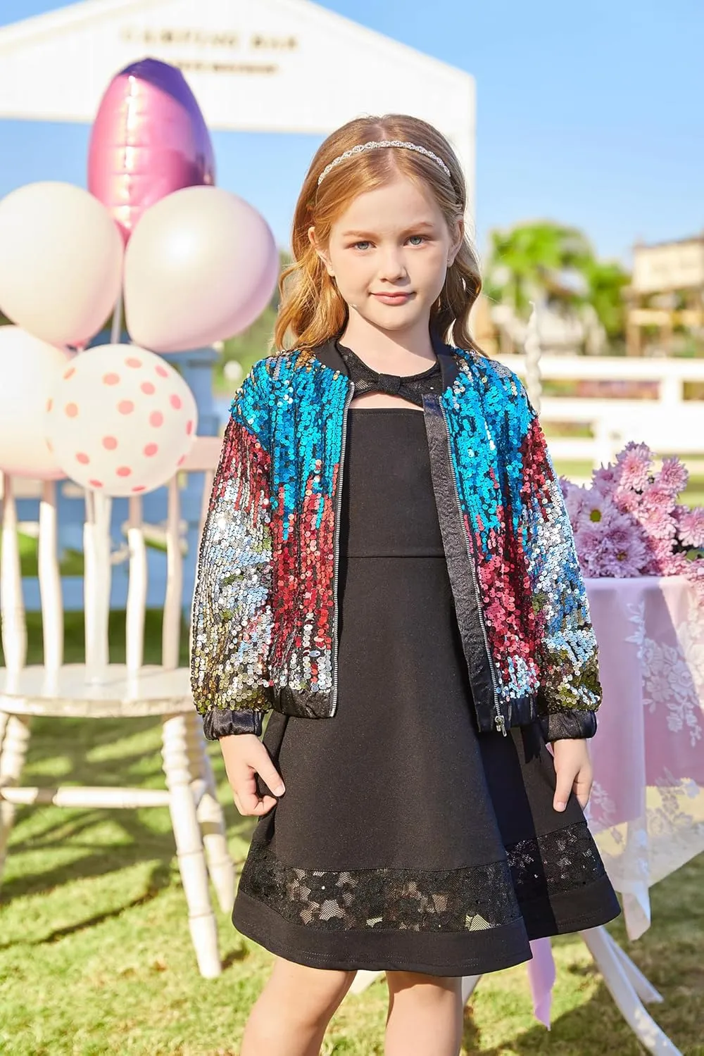 GRACE KARIN Girls Sequin Jacket Kids Bomber Zip Outwear Sparkle Fall Costume Top Dress Coat Size 5-14