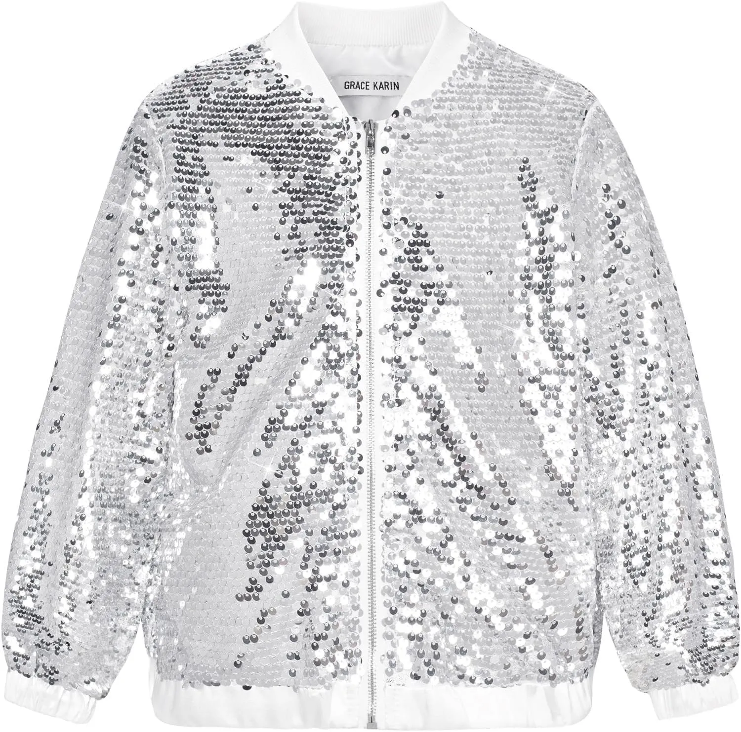GRACE KARIN Girls Sequin Jacket Kids Bomber Zip Outwear Sparkle Fall Costume Top Dress Coat Size 5-14