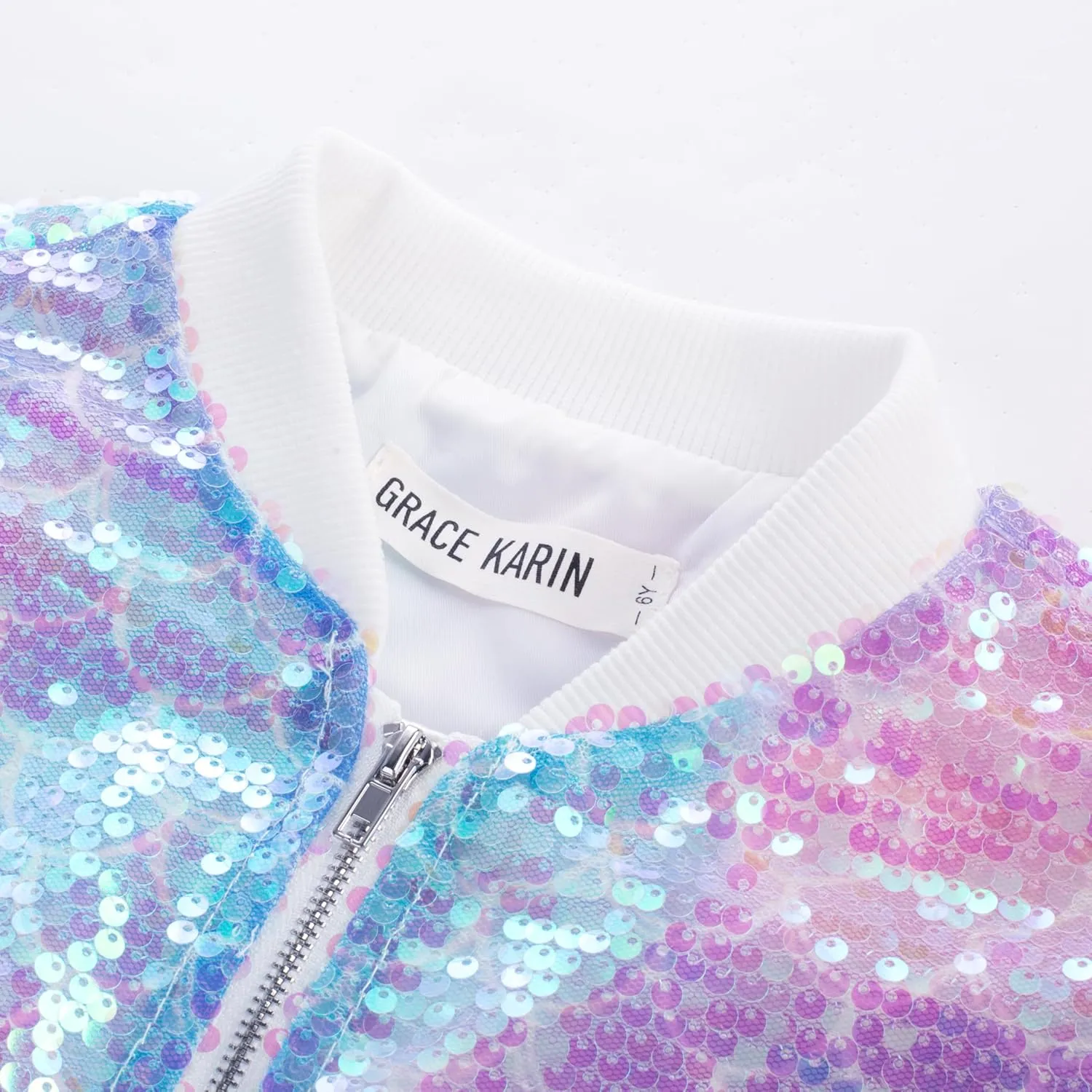 GRACE KARIN Girls Sequin Jacket Kids Bomber Zip Outwear Sparkle Fall Costume Top Dress Coat Size 5-14